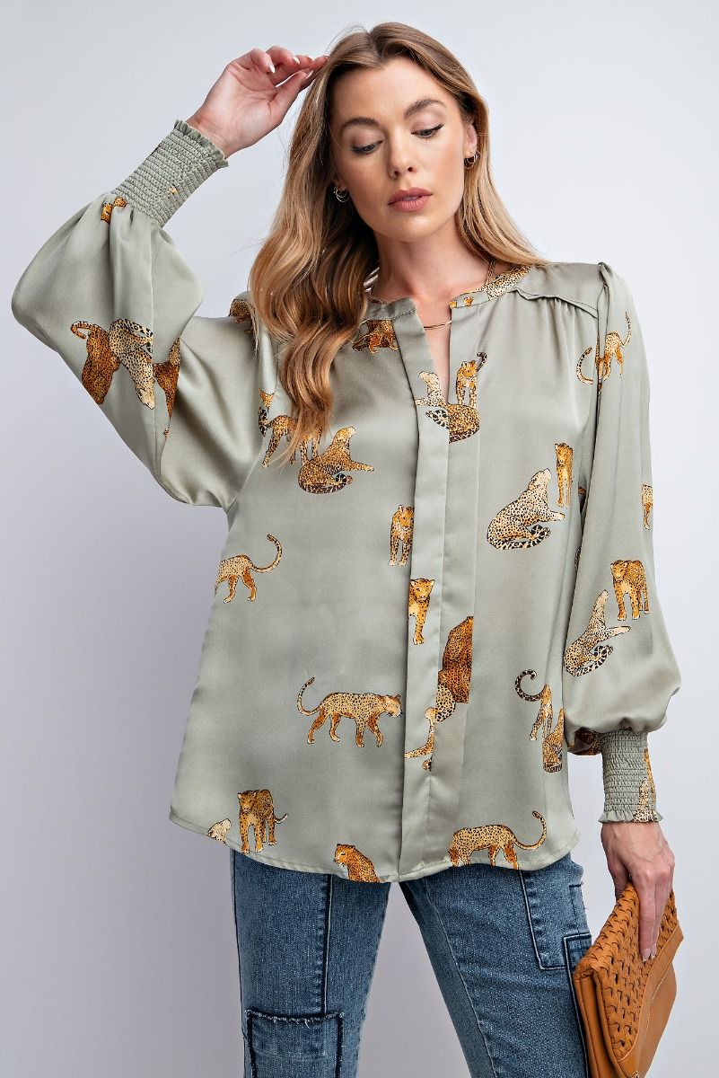 Wild Side Cheetah Print Top in Sage