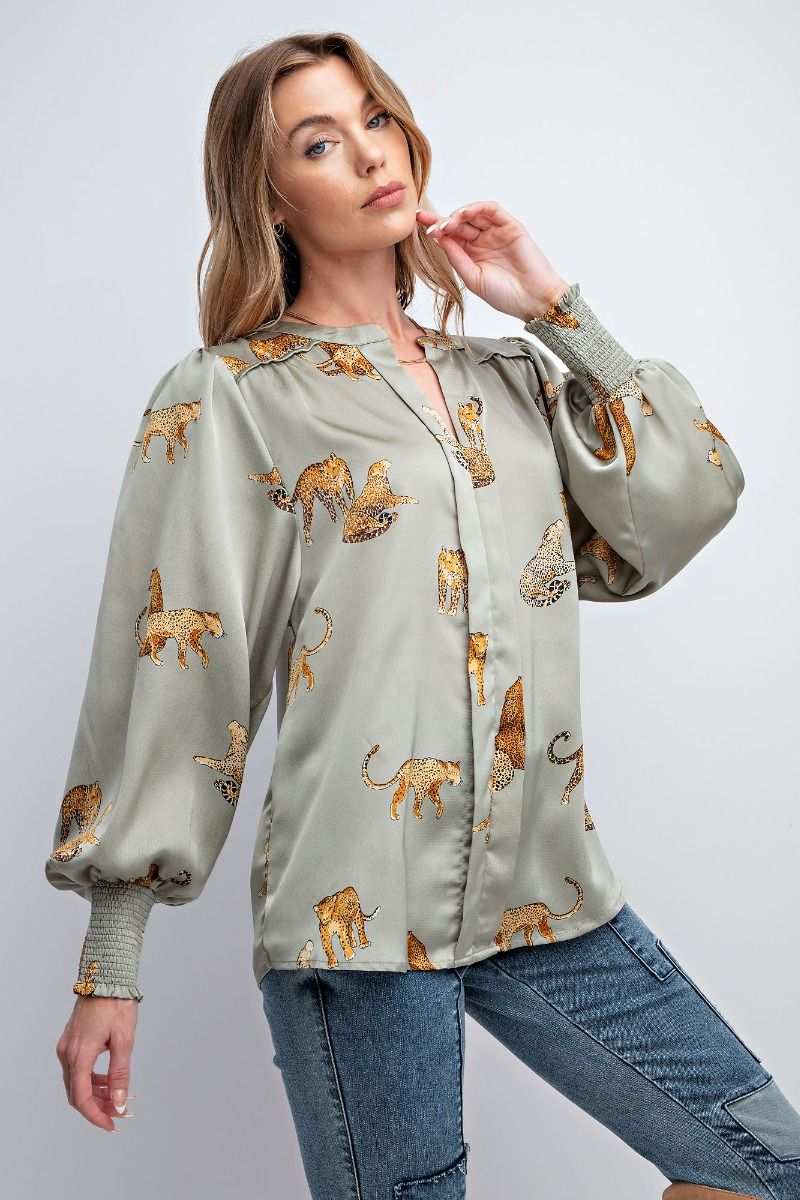 Wild Side Cheetah Print Top in Sage