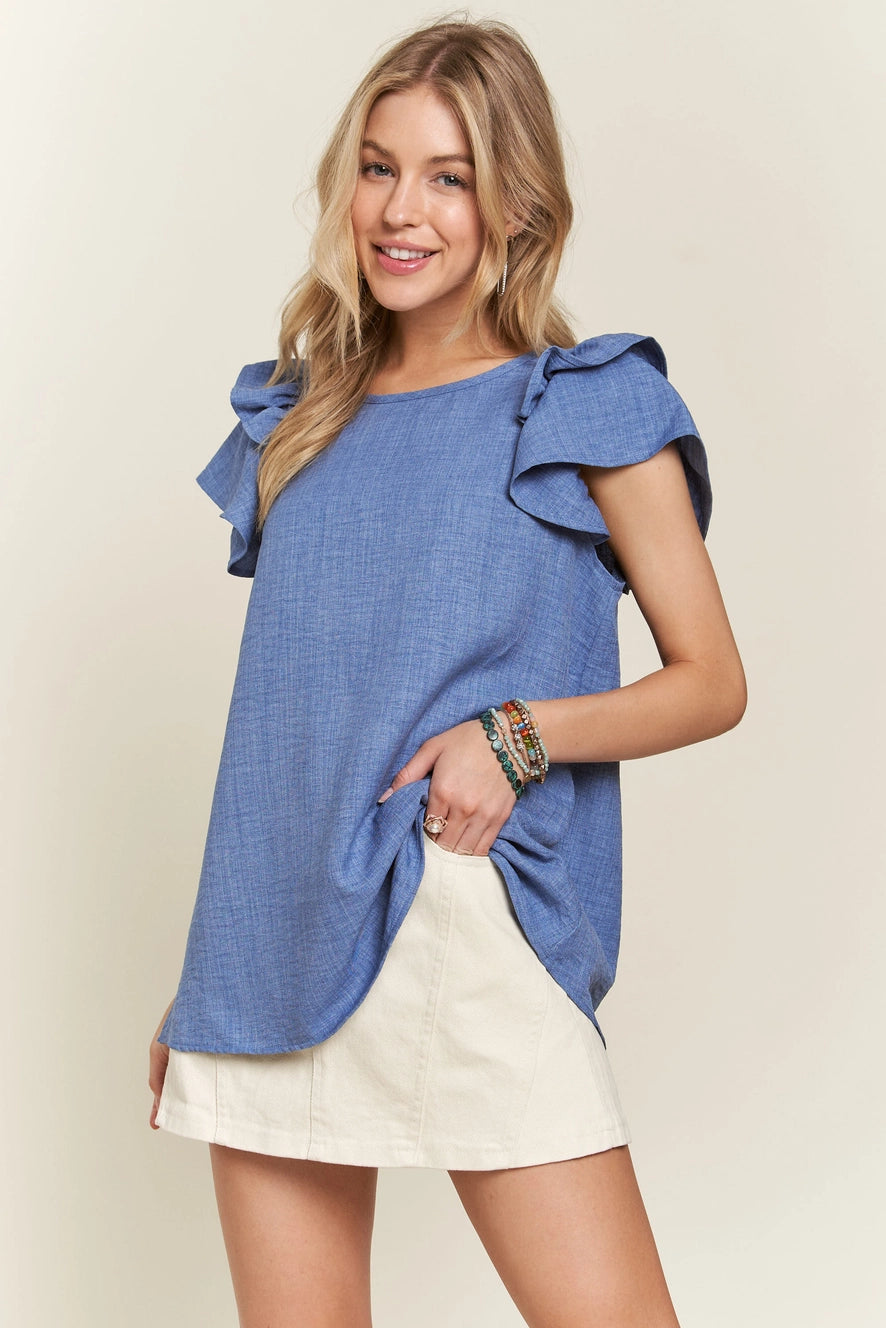 Francesca Layered Ruffle Sleeve Linen Blouse