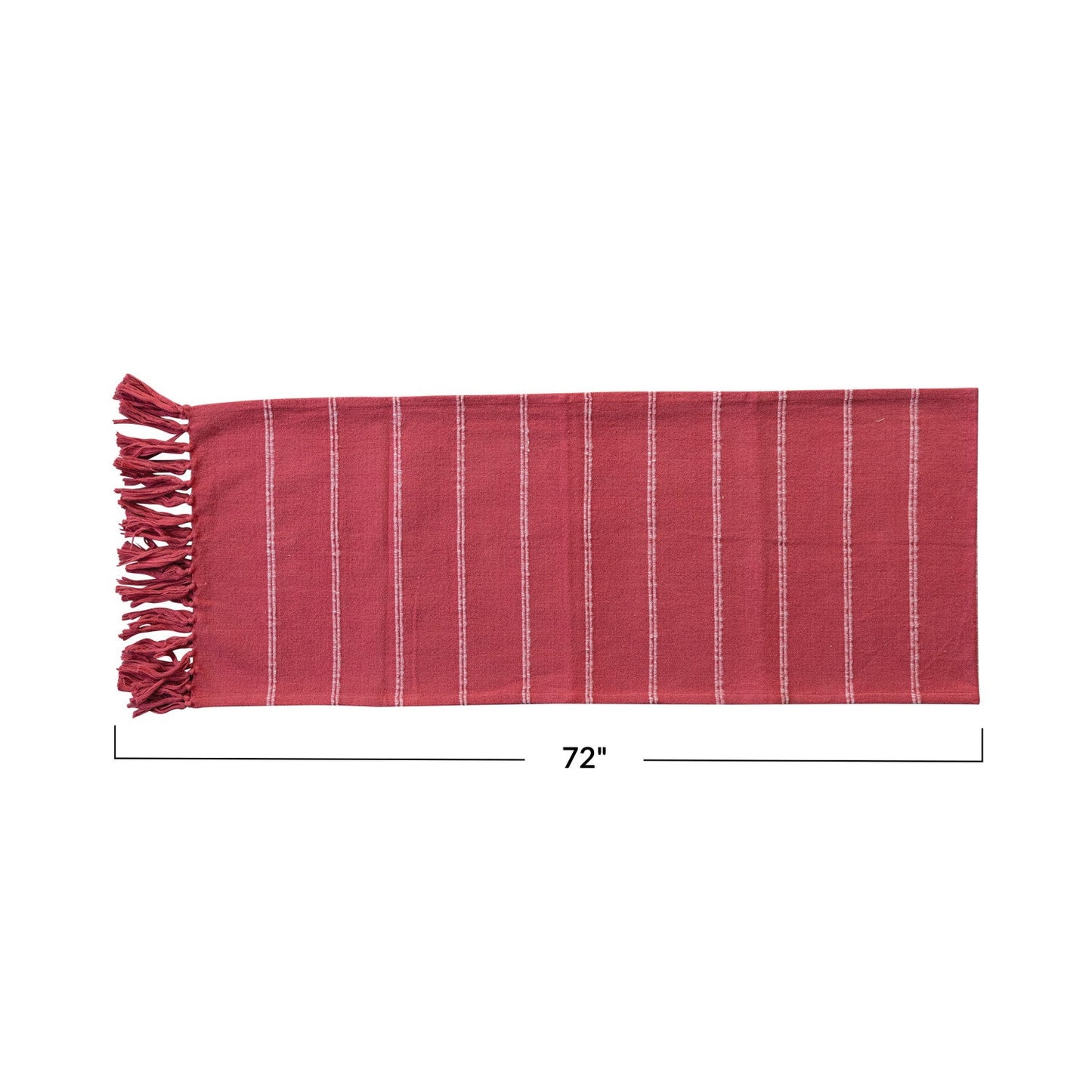 Brushed Cotton Flannel Table Runner w/ Stripes & Fringe, Red & White