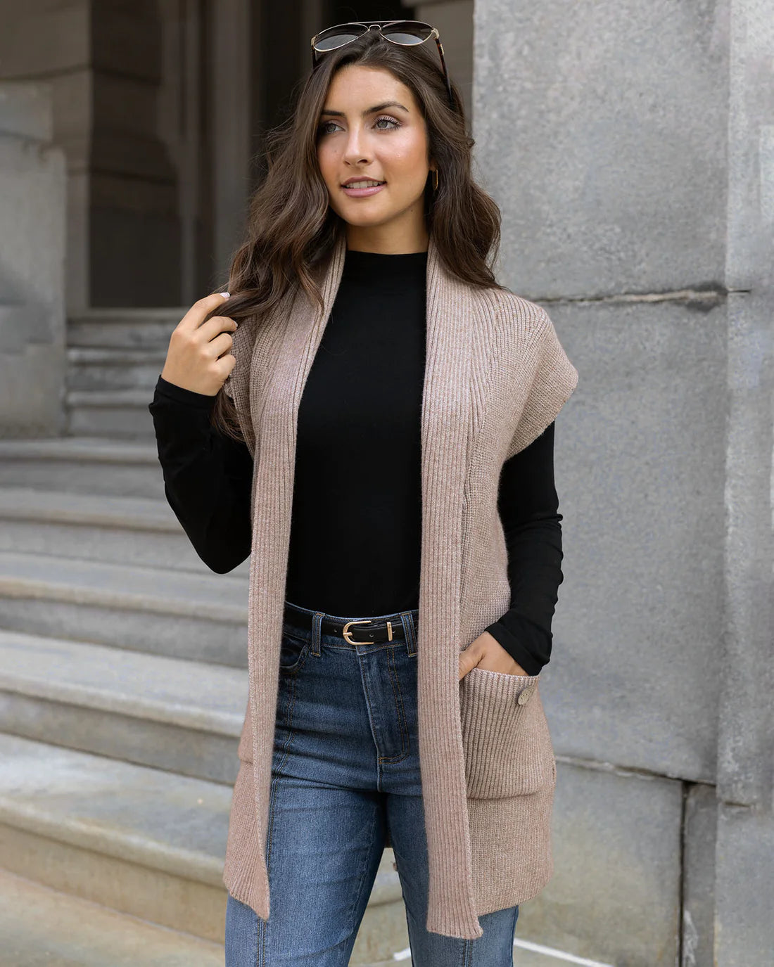 Winter Knit Long Sweater Vest | Beige Long Sweater Vest