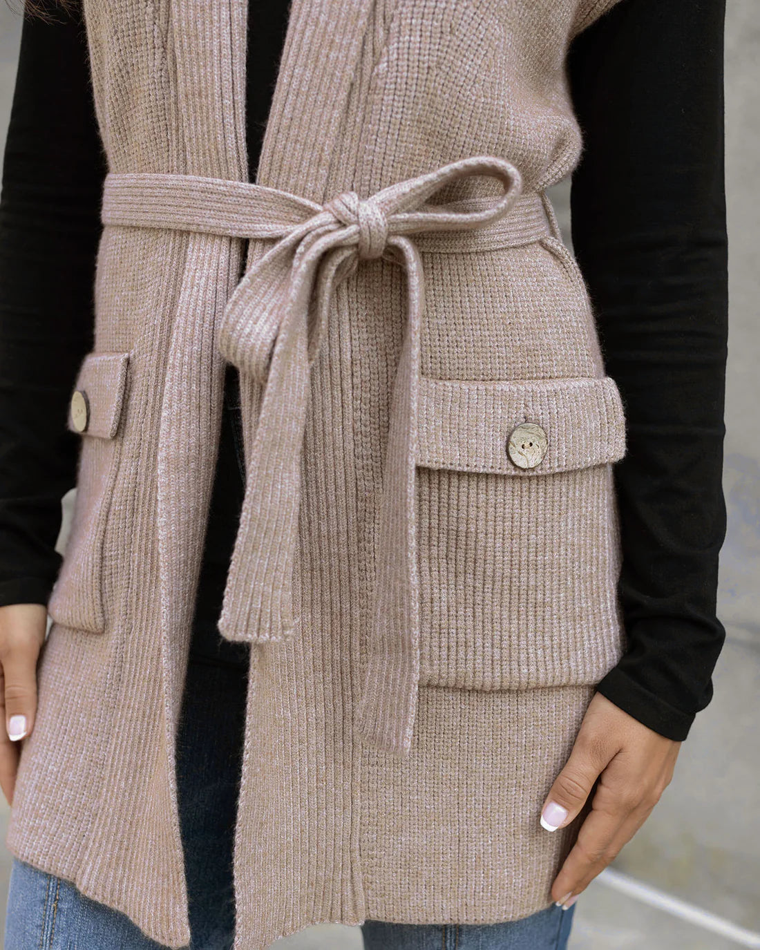Winter Knit Long Sweater Vest | Beige Long Sweater Vest