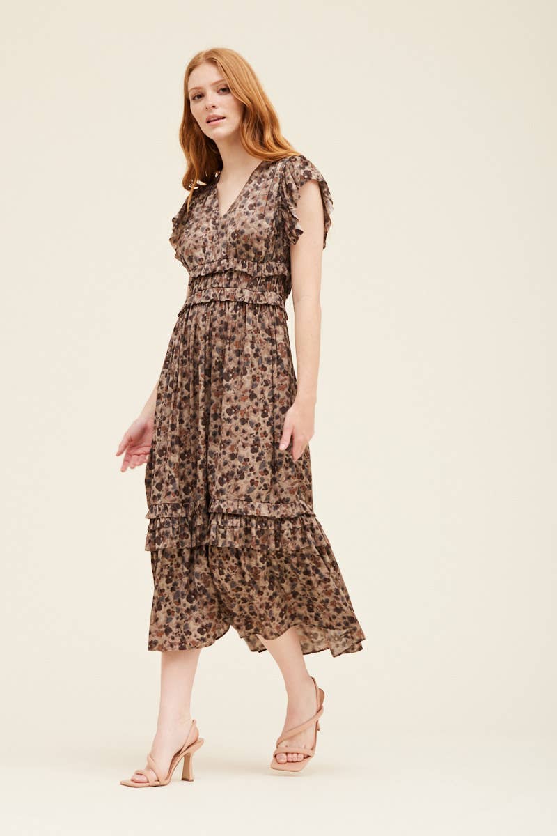 Ruffled Satin V Neck Dress - NYC