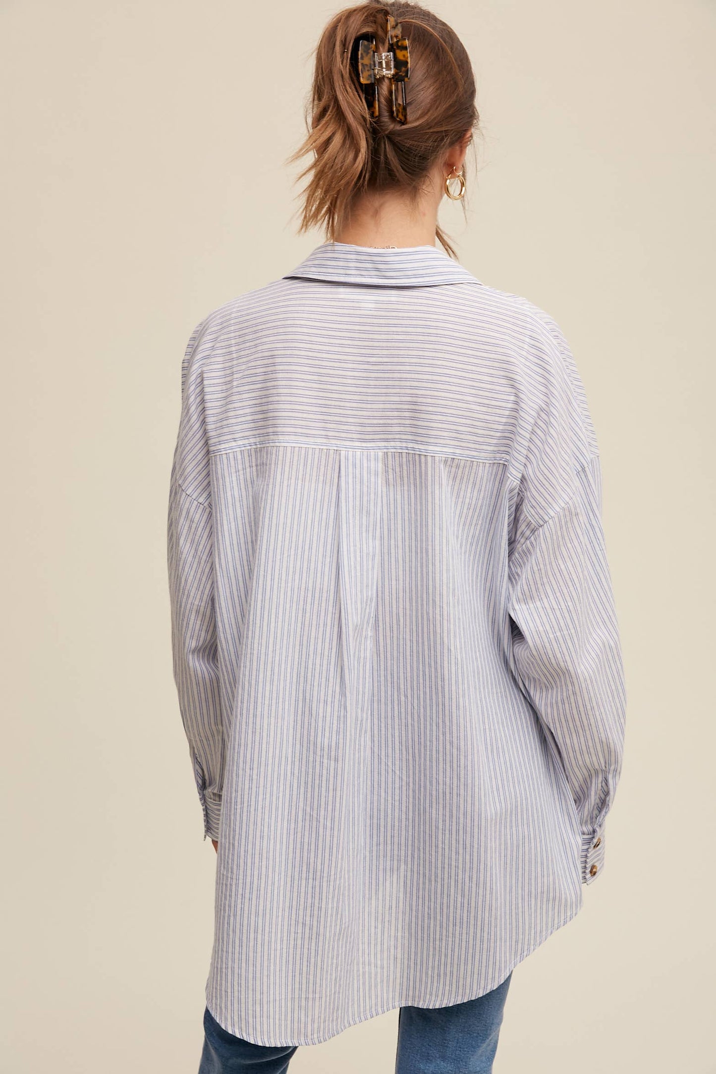 Striped Peplum Button-Down Shirt