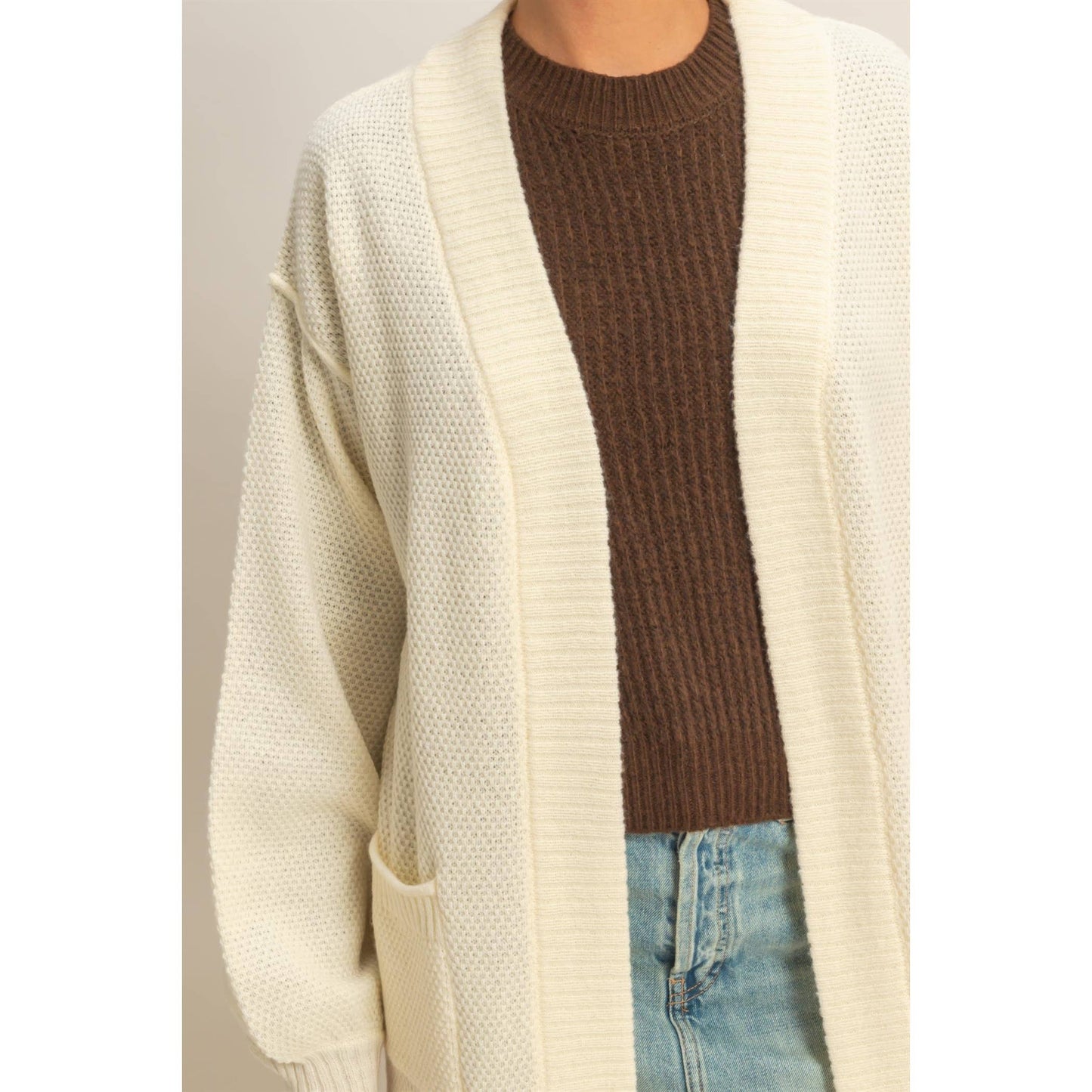 Oversized Textured Open Front Long Cardigan Sweater