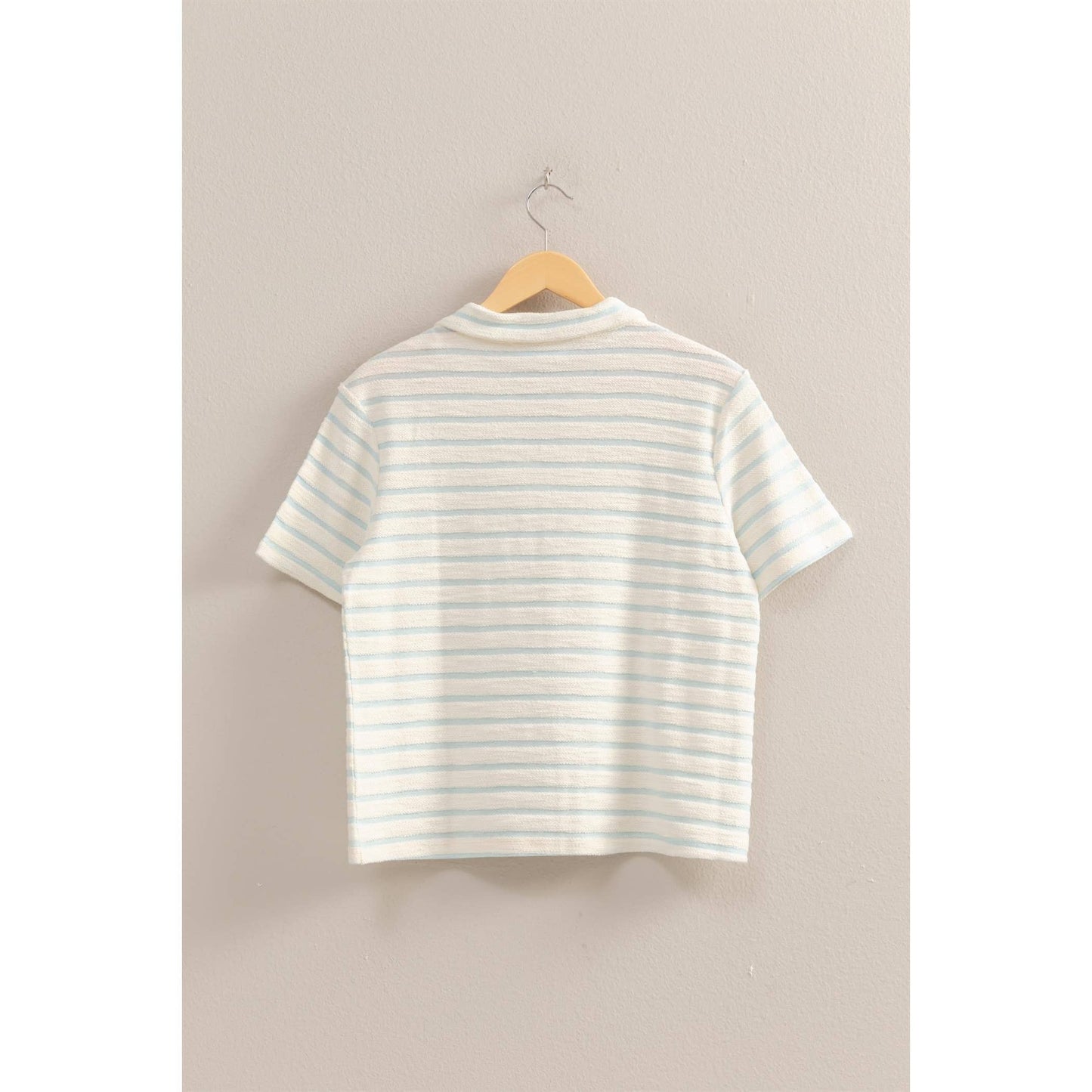 Striped Polo Neck Short Sleeve Top