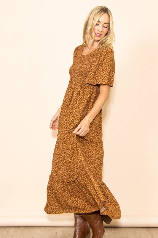 Fall In Love Smocked Flare Floral Maxi Dress with Pockets
