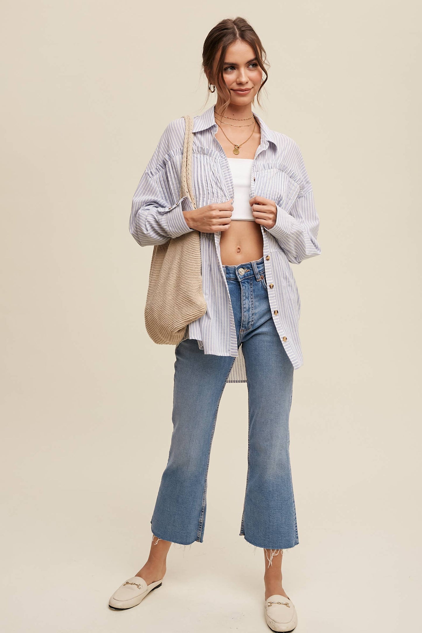 Striped Peplum Button-Down Shirt