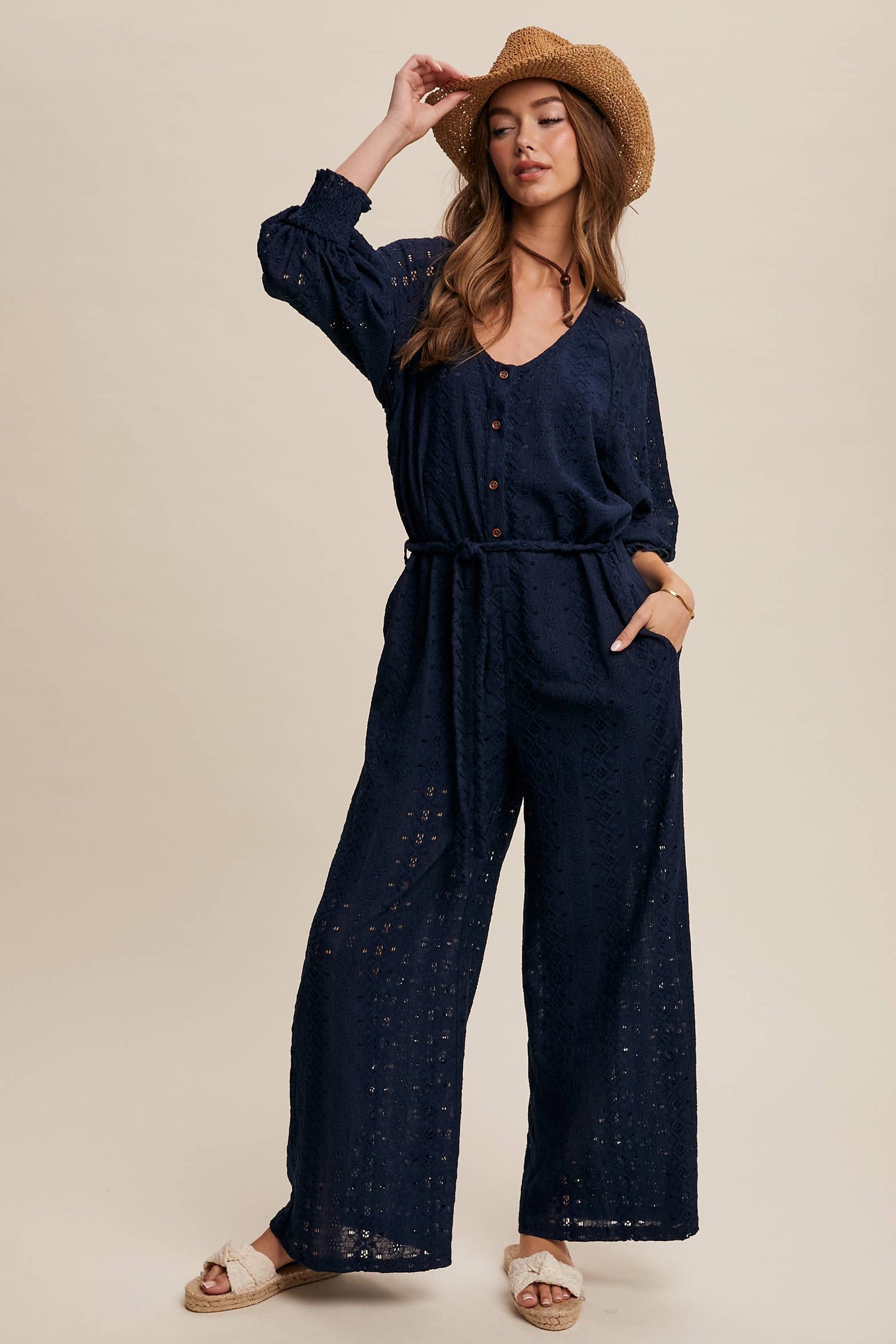 Eyelet Lace Wide Leg Jumpsuit