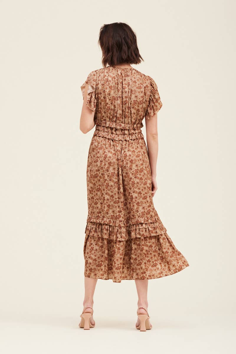 Ruffled Satin V Neck Dress - NYC