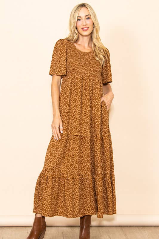 Fall In Love Smocked Flare Floral Maxi Dress with Pockets