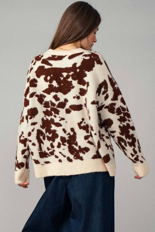 Cow Print Western Knit Top - Boho Camo Style