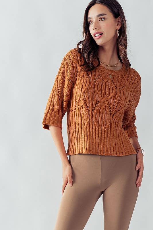 Knit Sweater Crochet Round Neck Short Sleeve Top