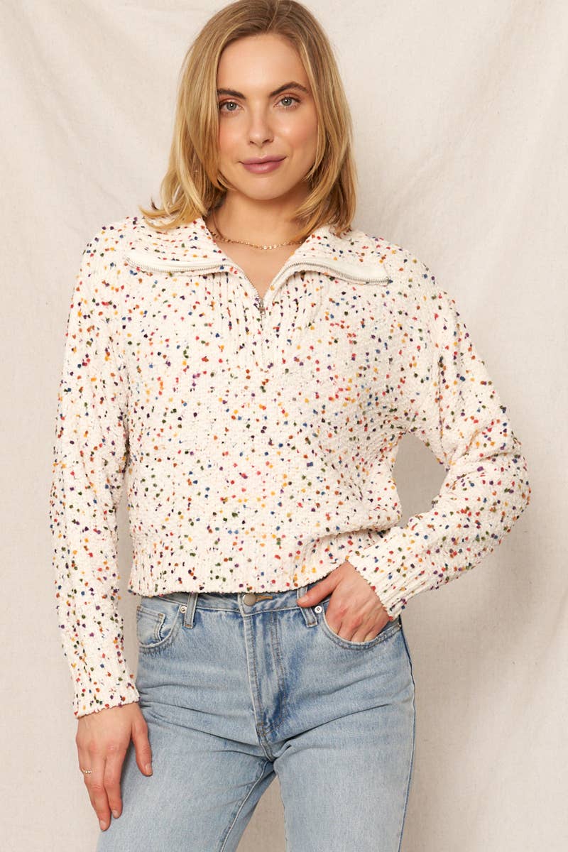 Half Zip Confetti Pullover Sweater