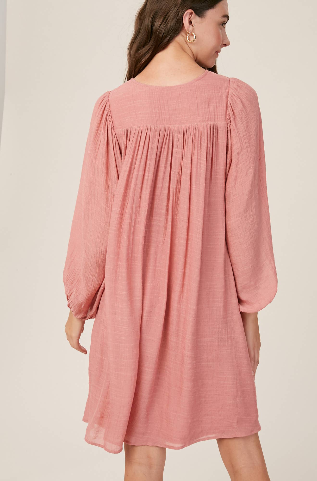 Embroidered Tassel Tie Babydoll Dress