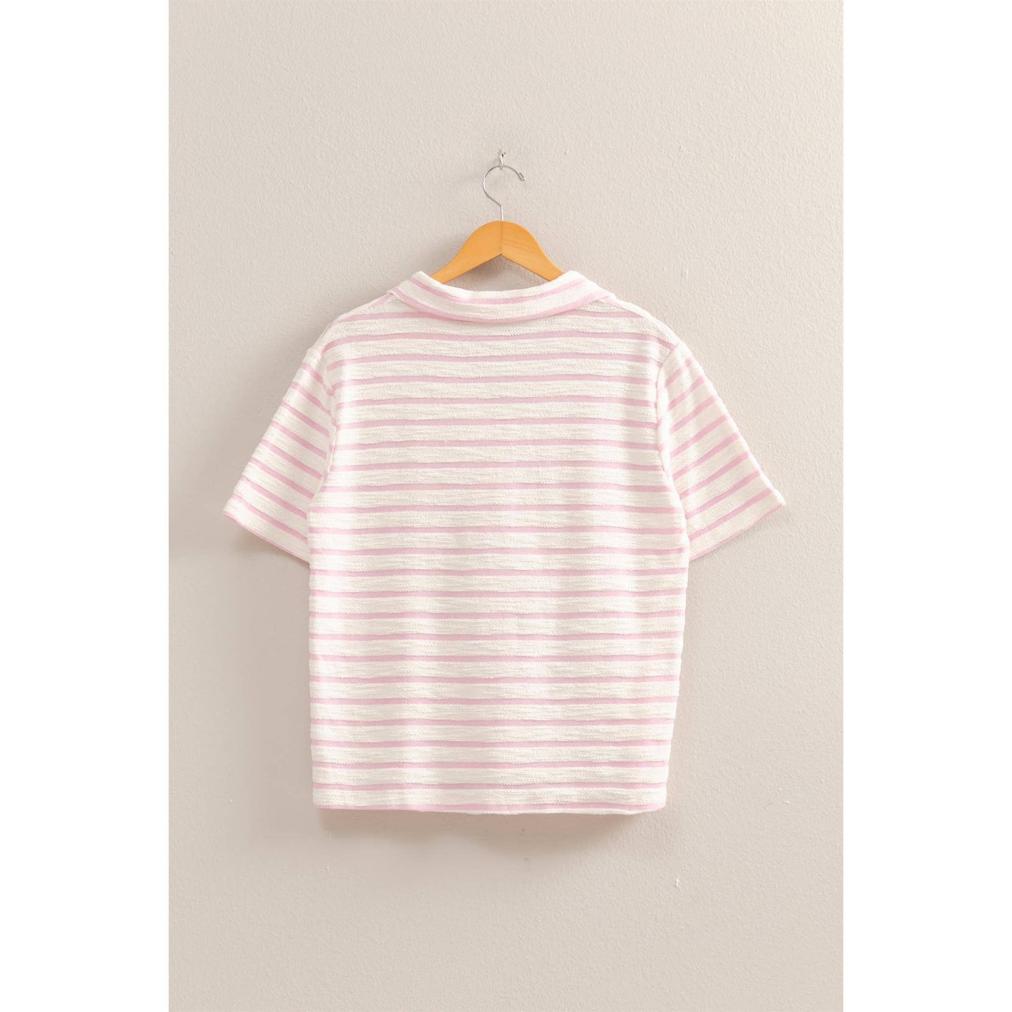 Striped Polo Neck Short Sleeve Top