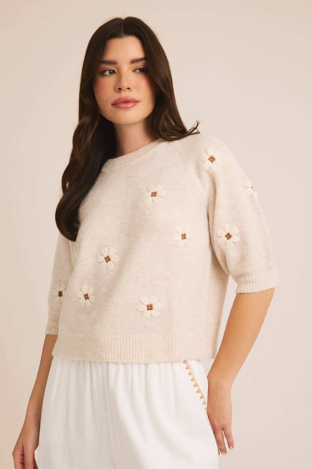 Floral Embroidered Knit Sweater Top