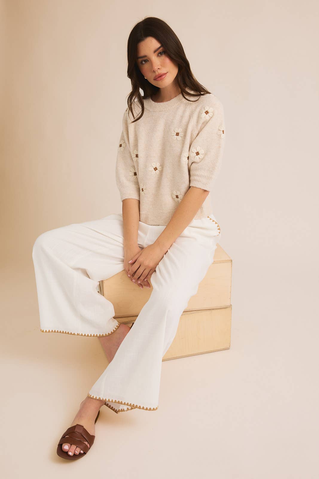 Floral Embroidered Knit Sweater Top