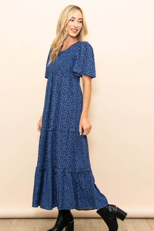 Fall In Love Smocked Flare Floral Maxi Dress with Pockets