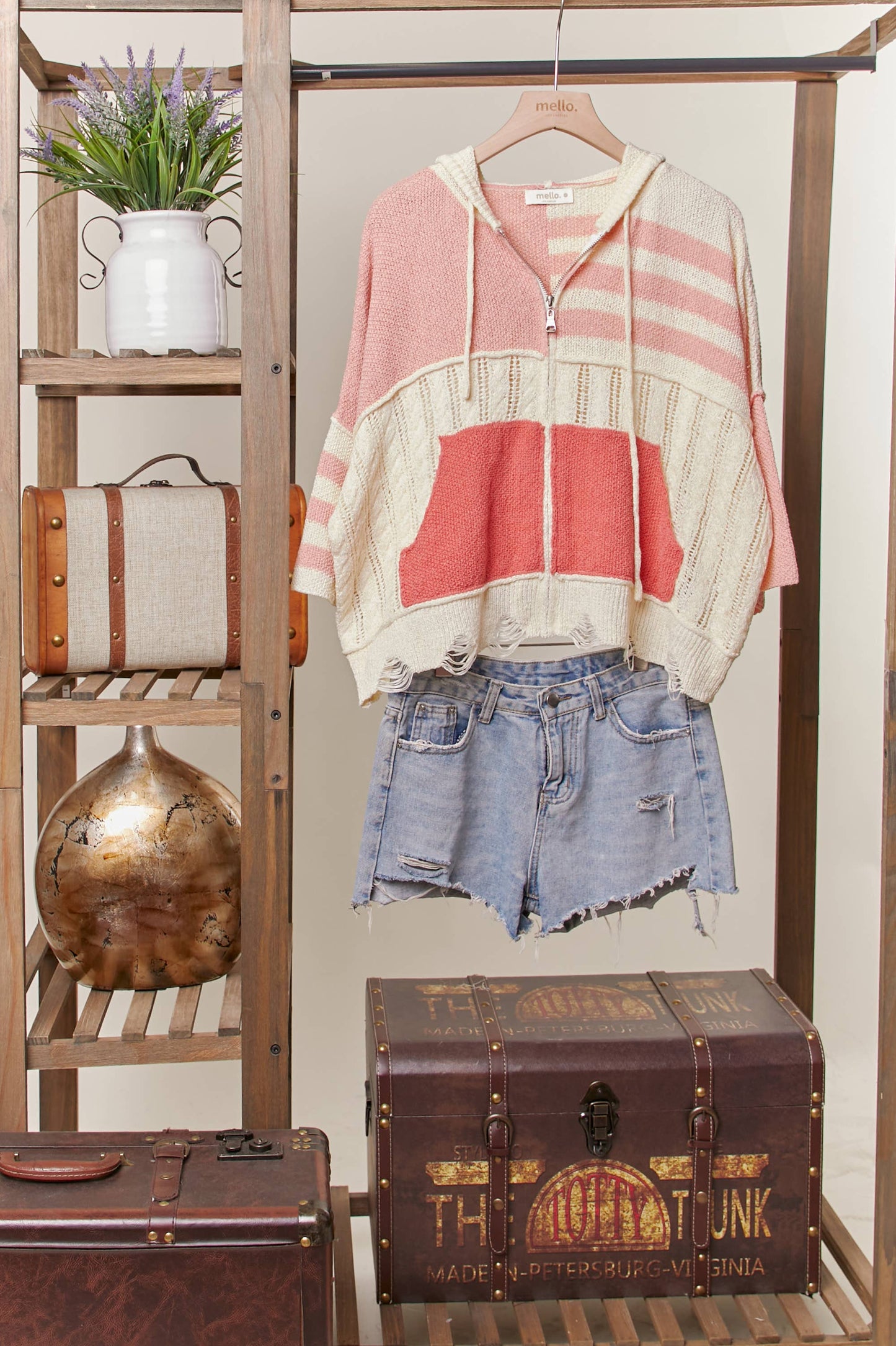 Stripe Distressed Knit Hoodie