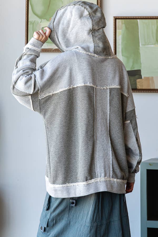 CONTRAST PATCHED SLEEVE HOODIE