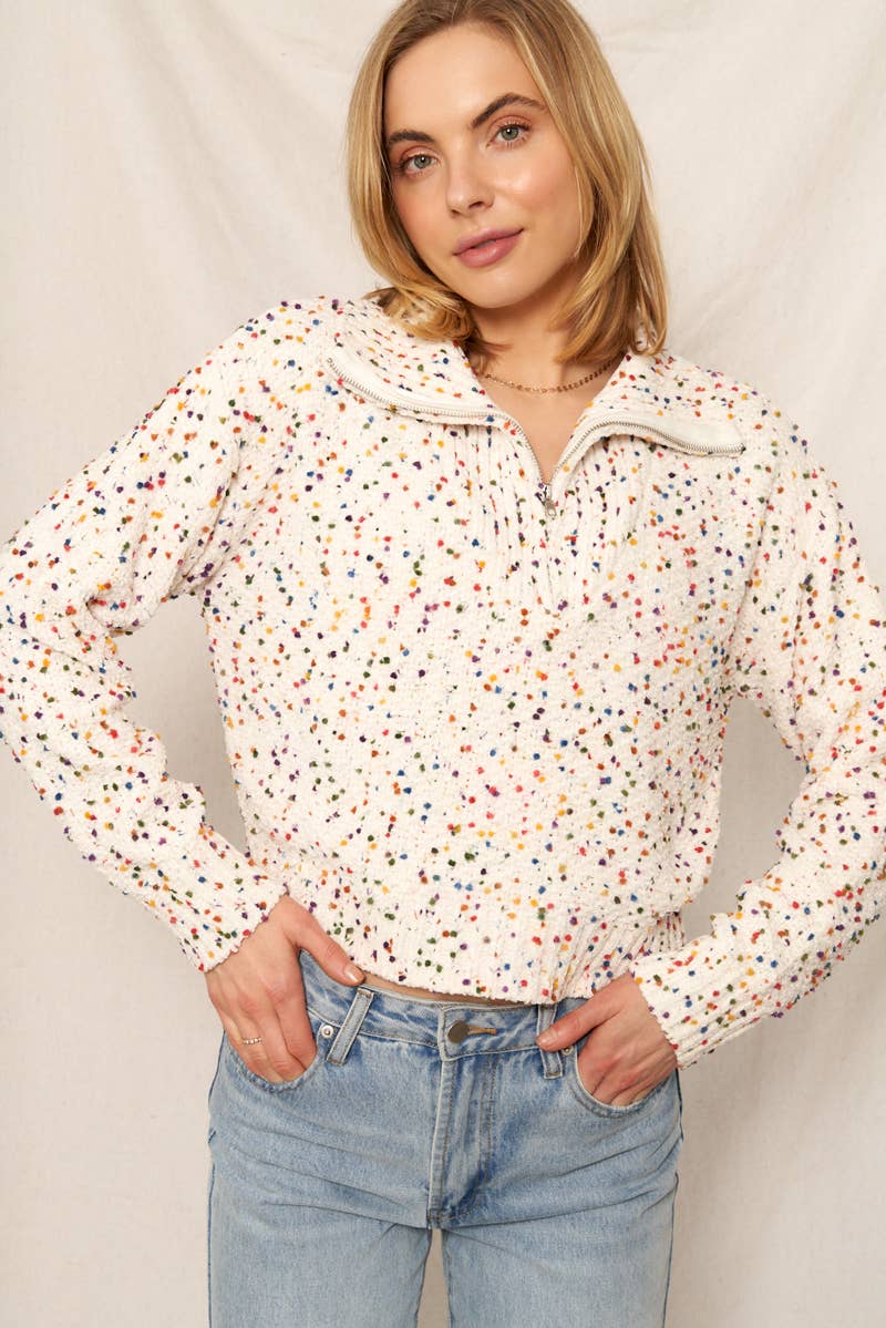 Half Zip Confetti Pullover Sweater
