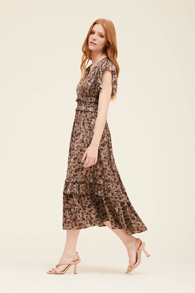 Ruffled Satin V Neck Dress - NYC