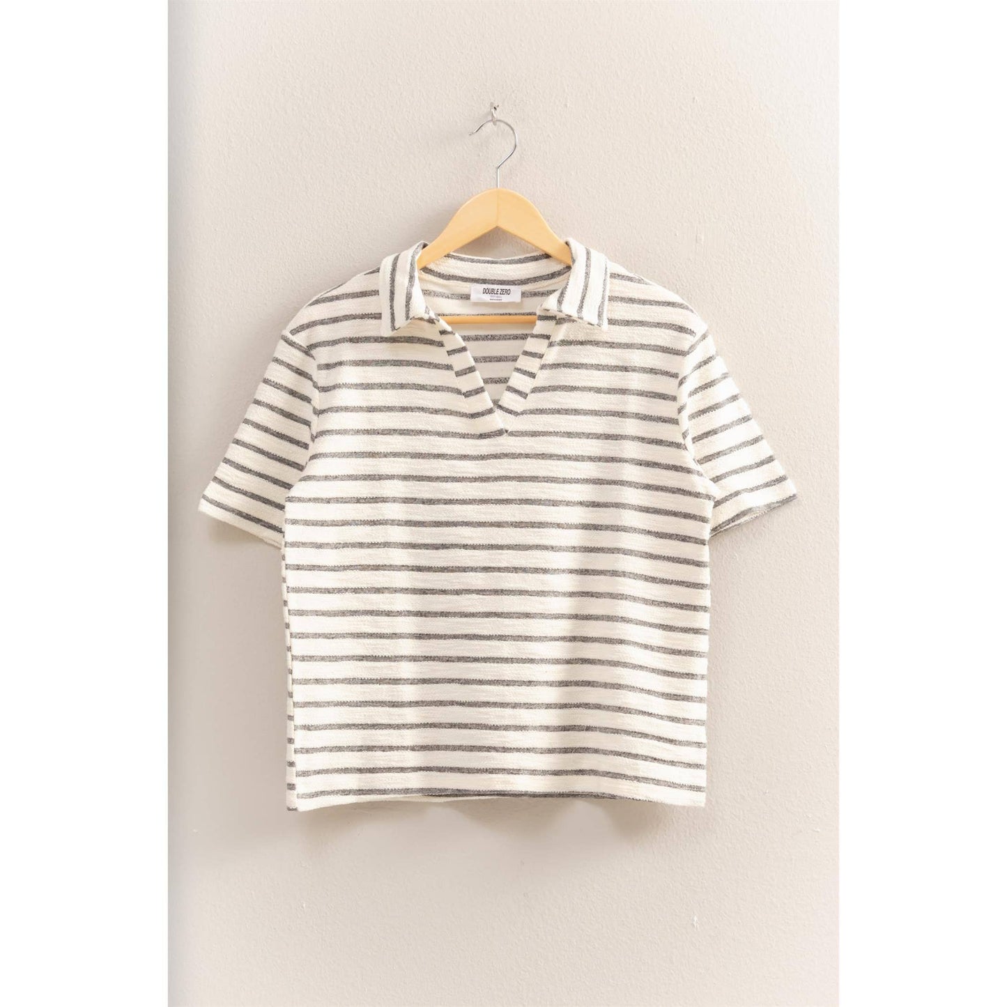 Striped Polo Neck Short Sleeve Top