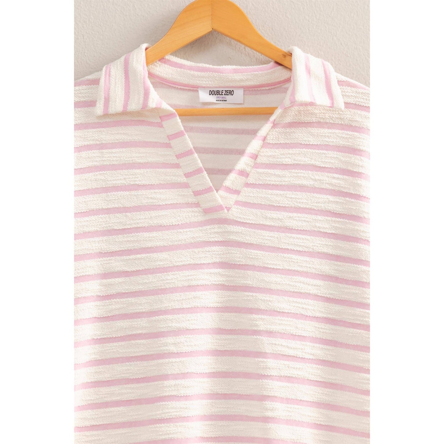 Striped Polo Neck Short Sleeve Top