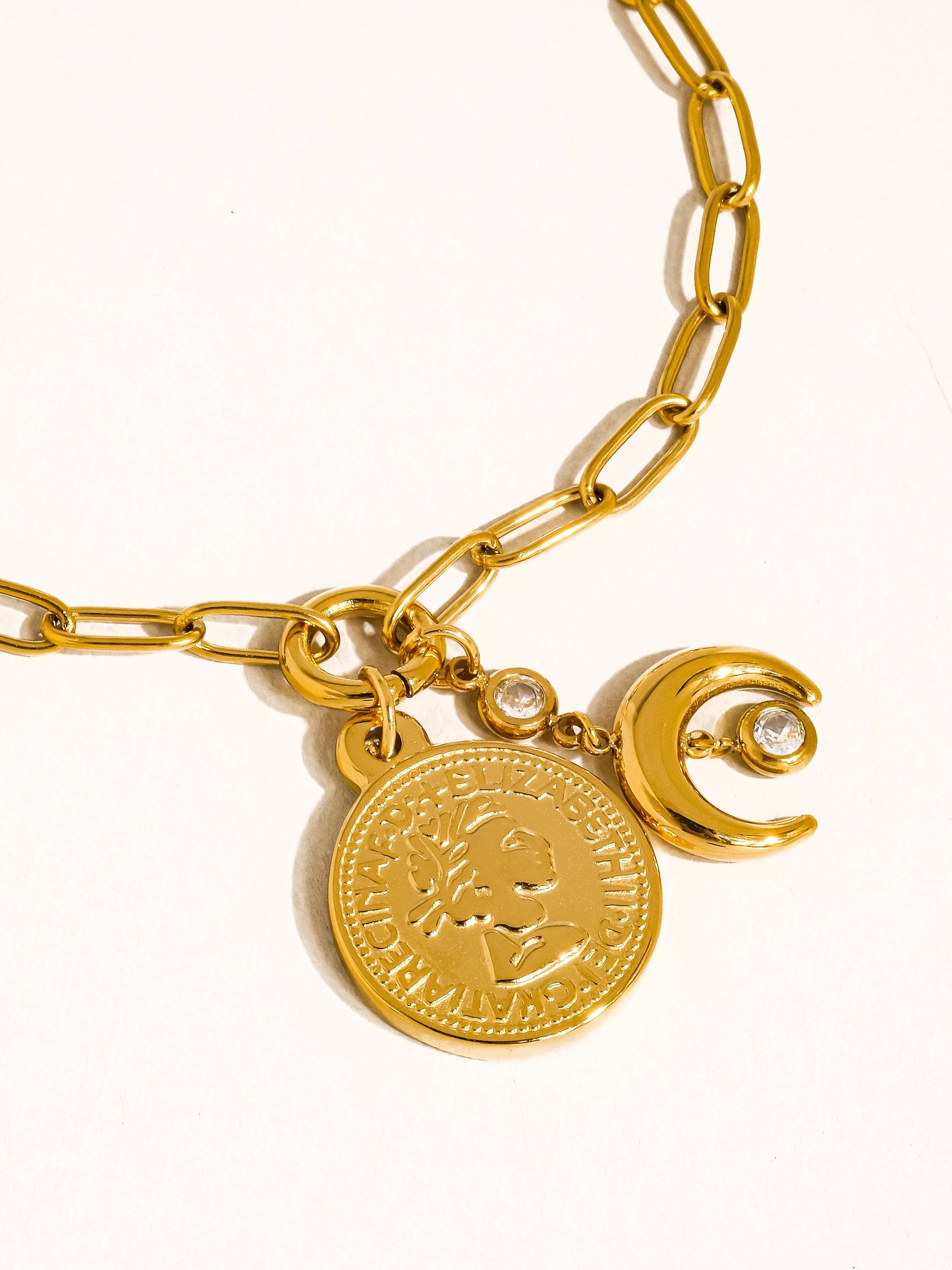 Lark 18K Gold Non-Tarnish Coin Moon Chain Bracelet
