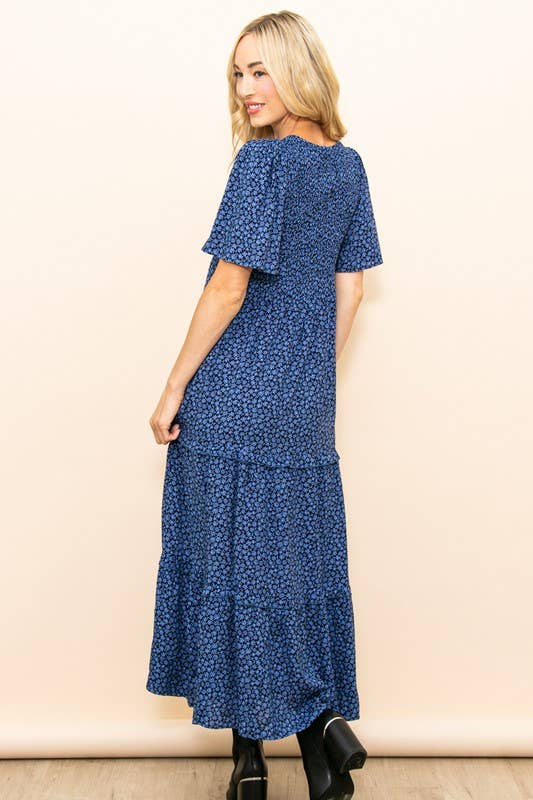 Fall In Love Smocked Flare Floral Maxi Dress with Pockets