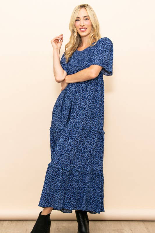 Fall In Love Smocked Flare Floral Maxi Dress with Pockets