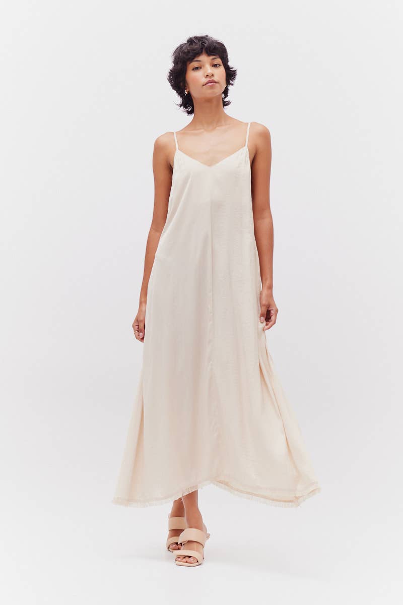 Grade & Gather Raw Hem Satin Midi Dress