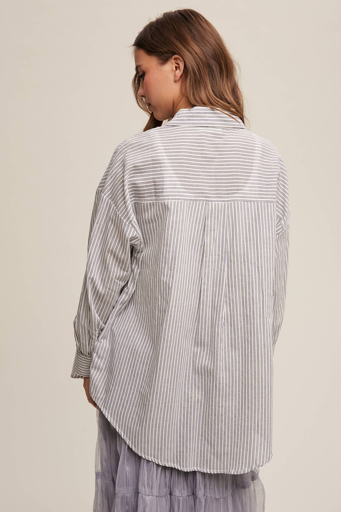 Striped Peplum Button-Down Shirt