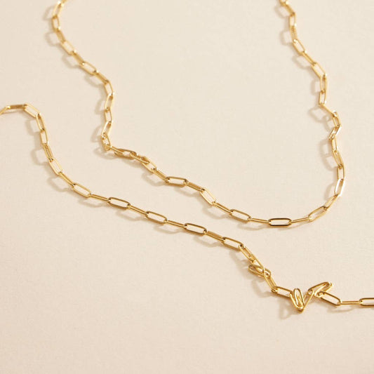 Paper Clip Linked Gold Dip Stainless Steel Necklace