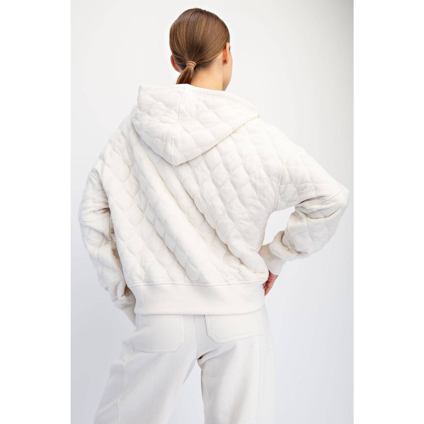 QUILTED QUARTER ZIP HOODIE JACKET