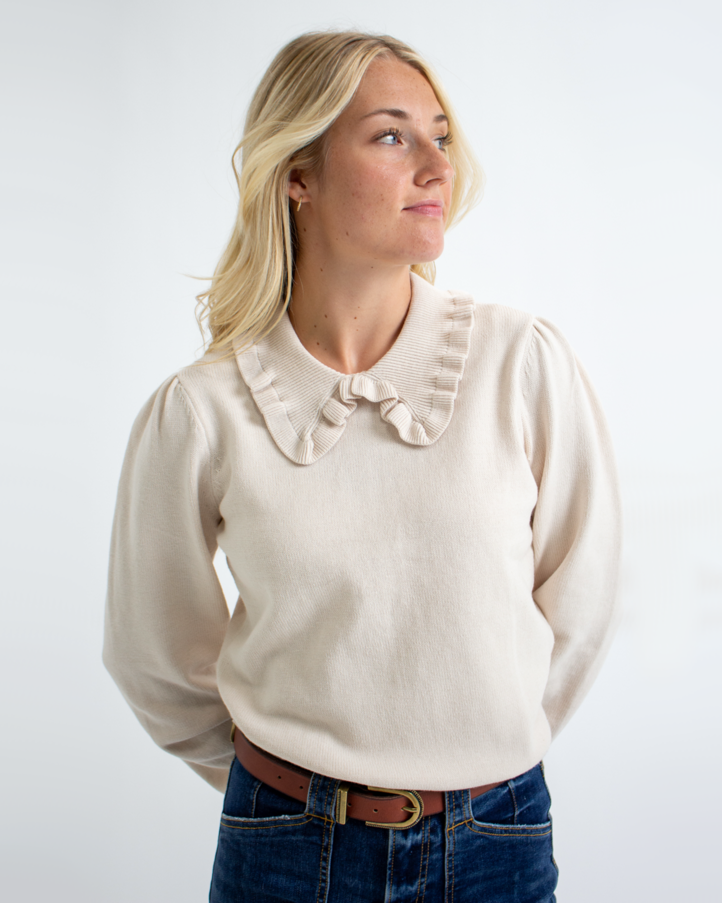 Sonnet Ruffled Collared Long Sleeve Pullover Sweater