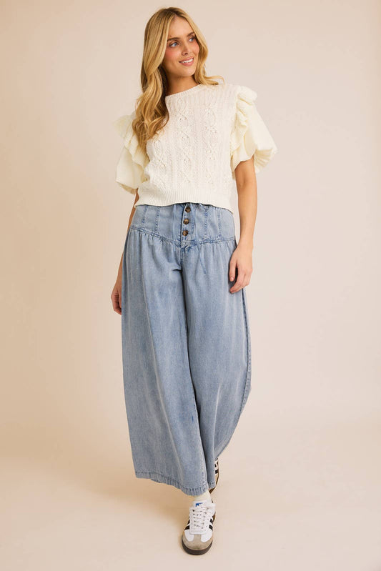 Wide Leg Yoke Tencel Pants