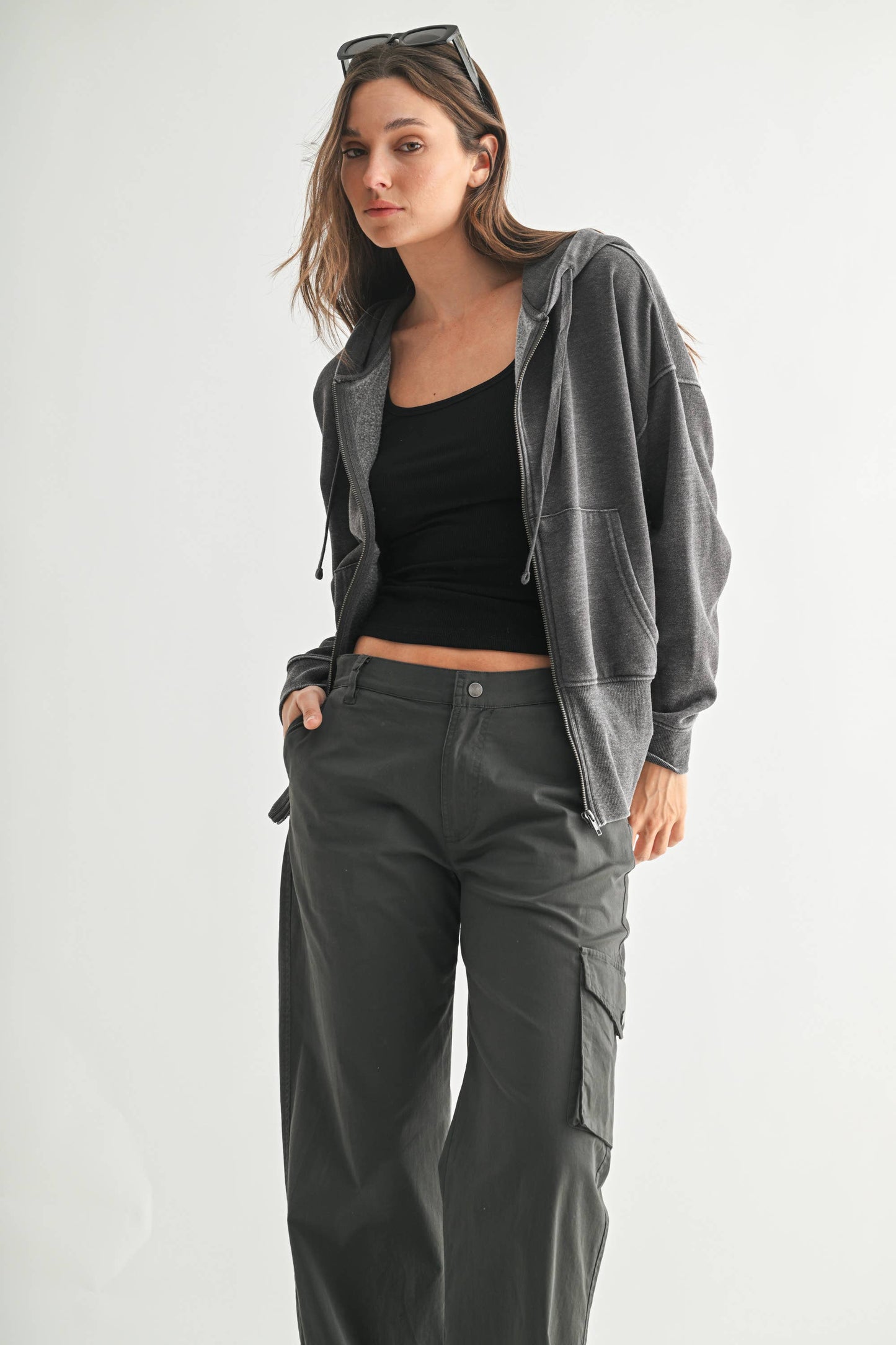 Fleece Hoodie Jacket with Tapered Sleeves