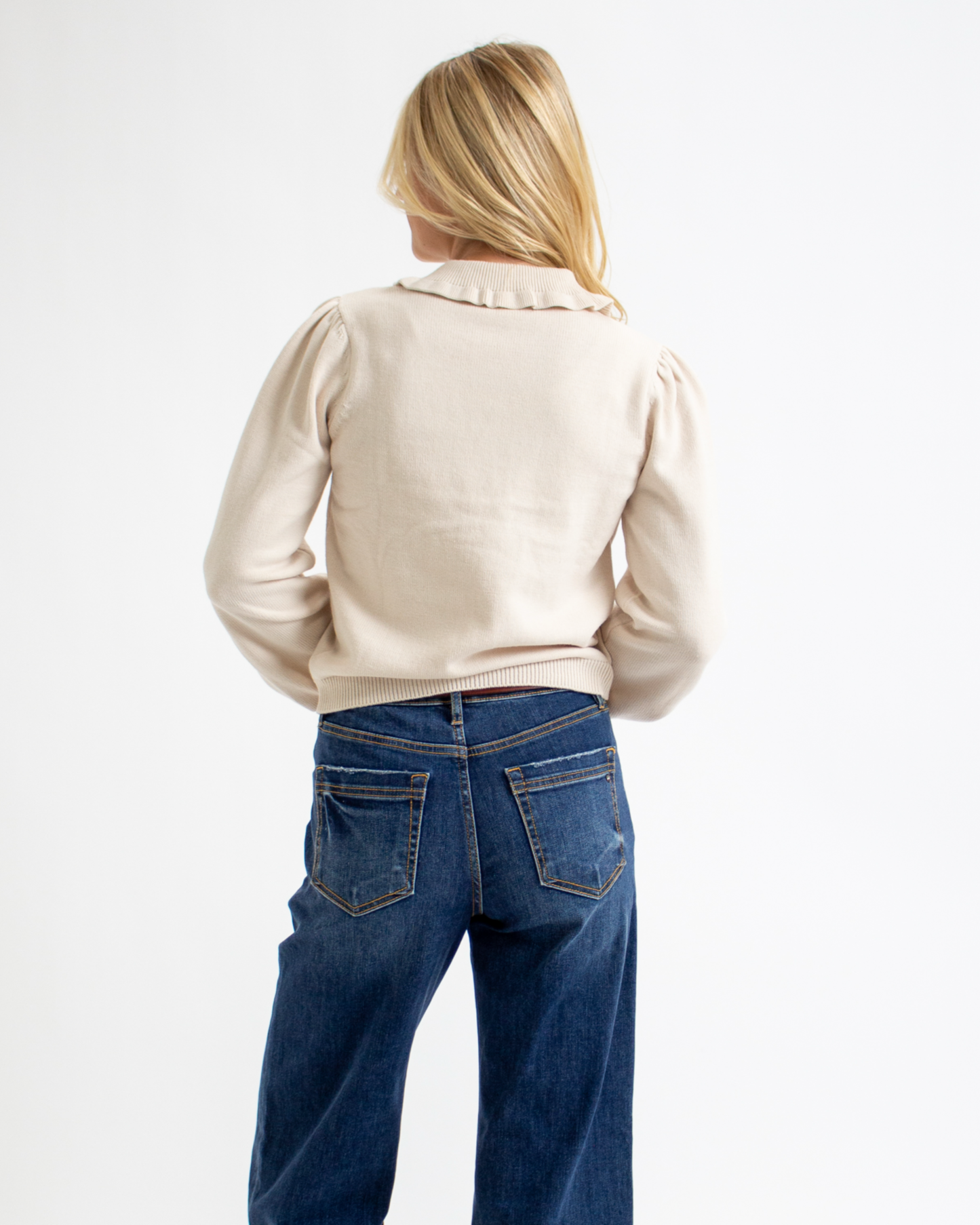 Sonnet Ruffled Collared Long Sleeve Pullover Sweater