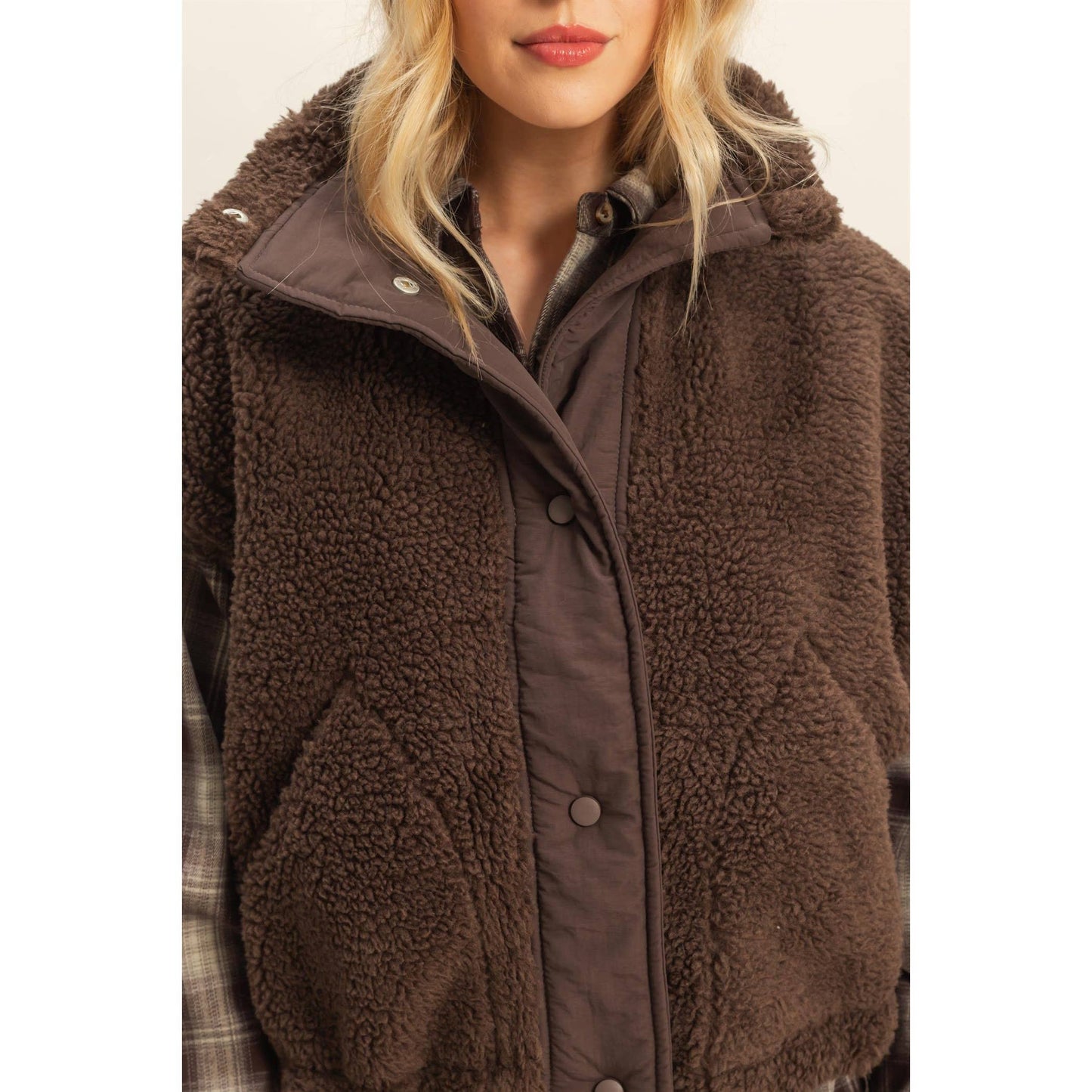 Cozy Sherpa Vest Jacket with Tie-Up Side Details