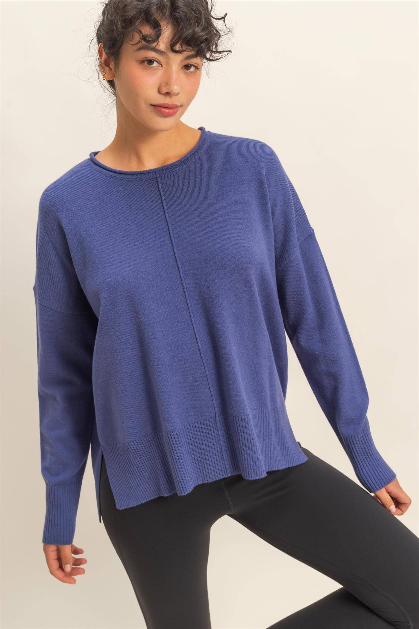 Round Roll Neck Drop Shoulder Sweater