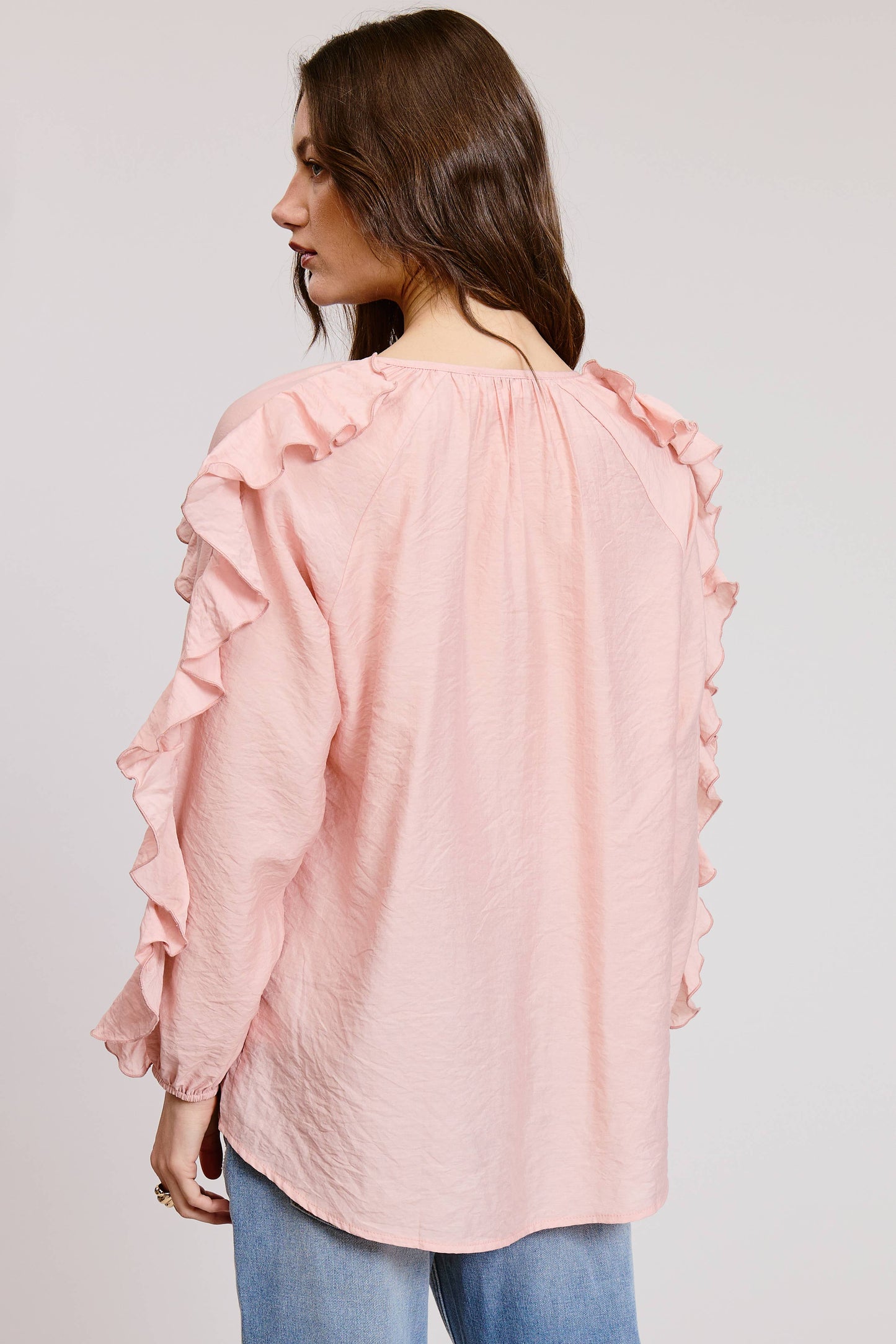 Ruffled Tie Front Boho Long Sleeve Blouse