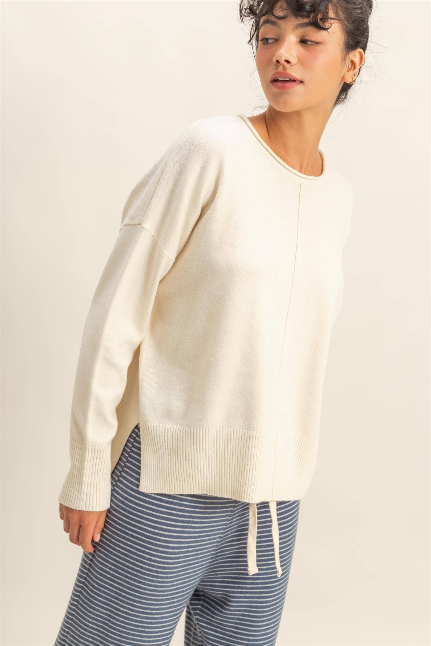 Round Roll Neck Drop Shoulder Sweater