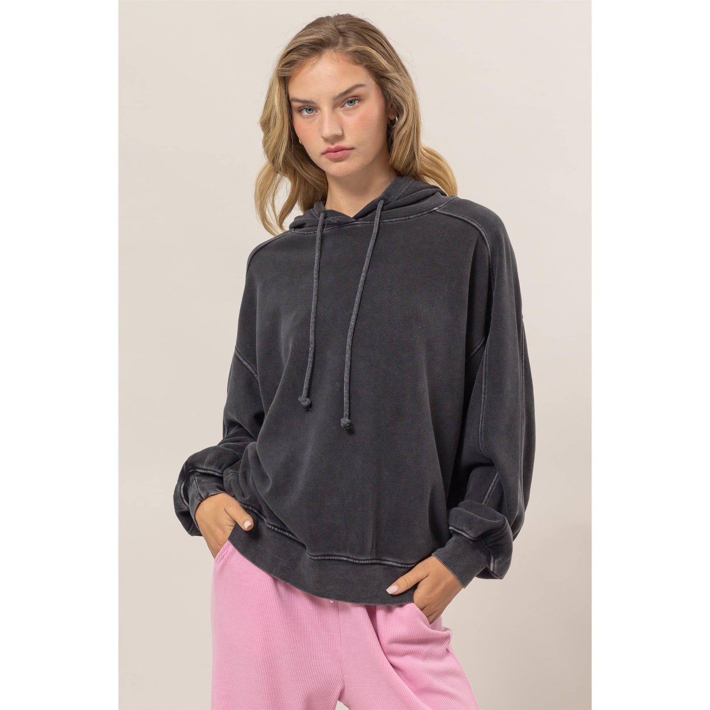 Seam Detailed Long Sleeve Oversized Hoodie