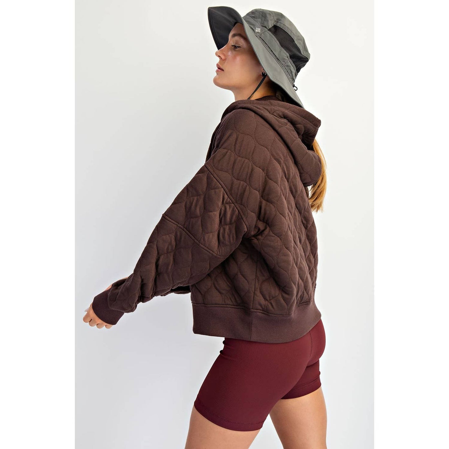 QUILTED QUARTER ZIP HOODIE JACKET