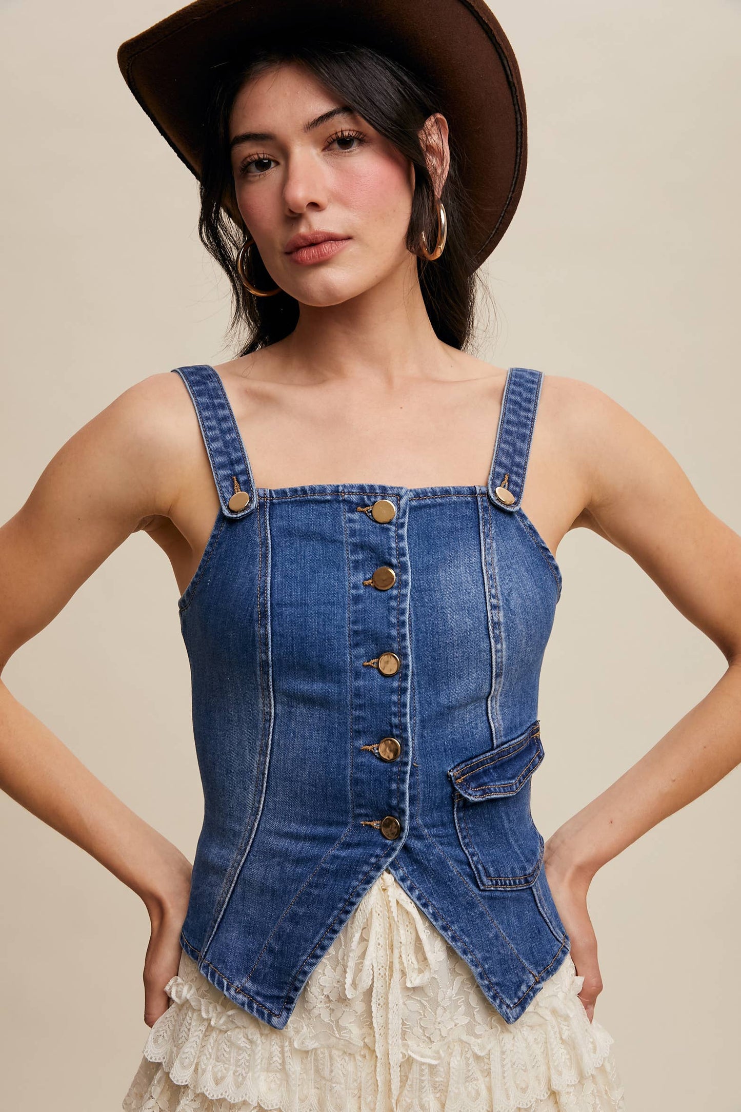 Denim Button-Up Corset Vest