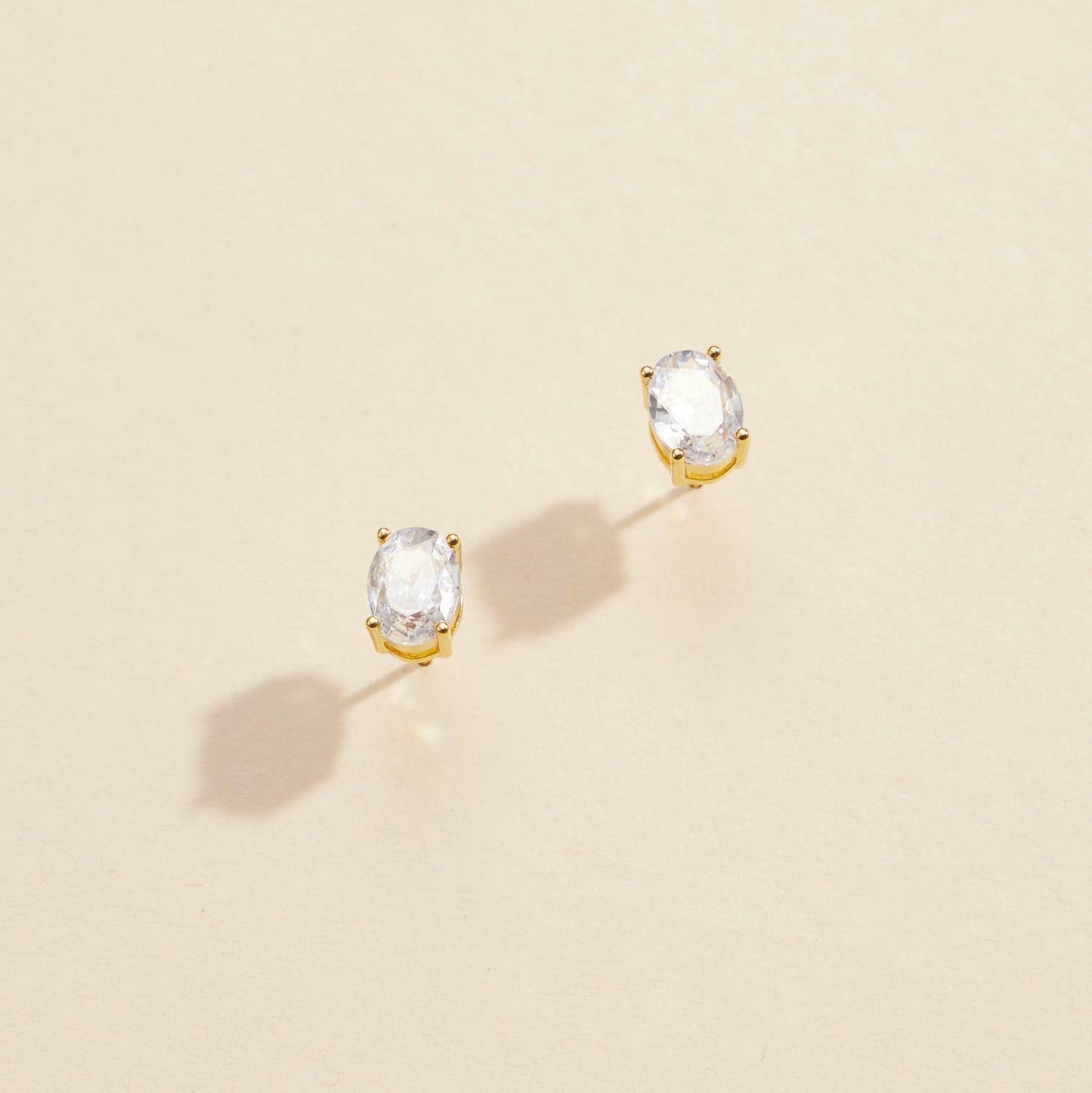 Oval CZ Gold Dip Stud Earrings