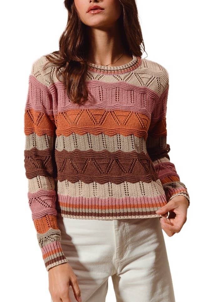 Multi Color Wavy Stripe Sweater Top