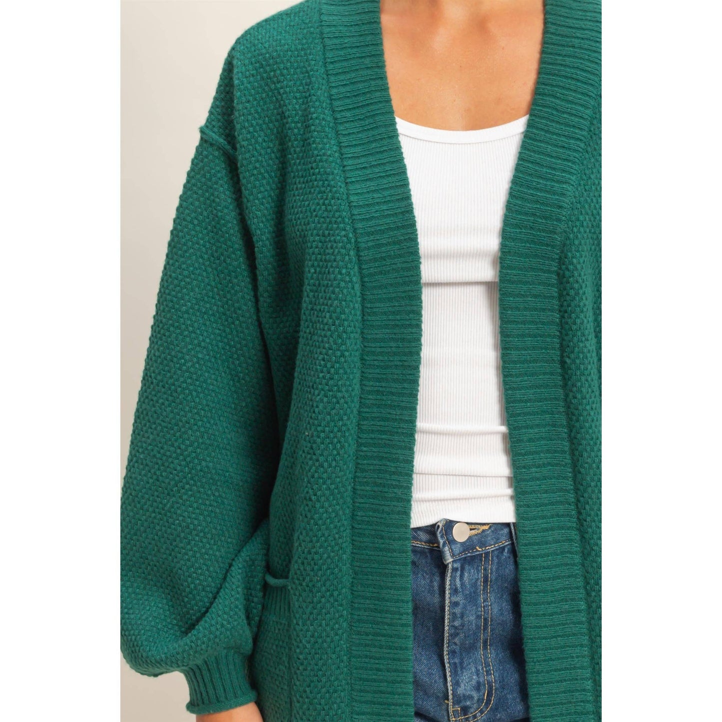Oversized Textured Open Front Long Cardigan Sweater